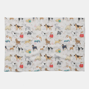 Cute Dogs Pattern Design White Kitchen Towel