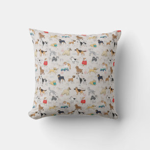 Cute Dogs Pattern Design White Throw Pillow