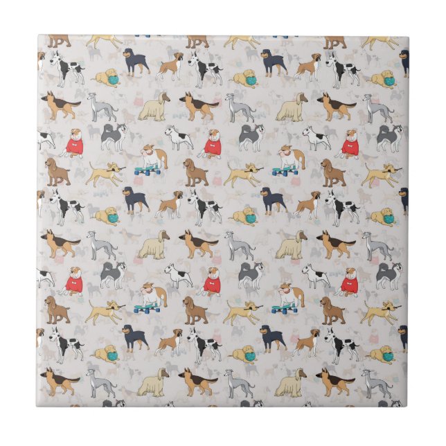 Cute Dogs Pattern Design White Tile (Front)