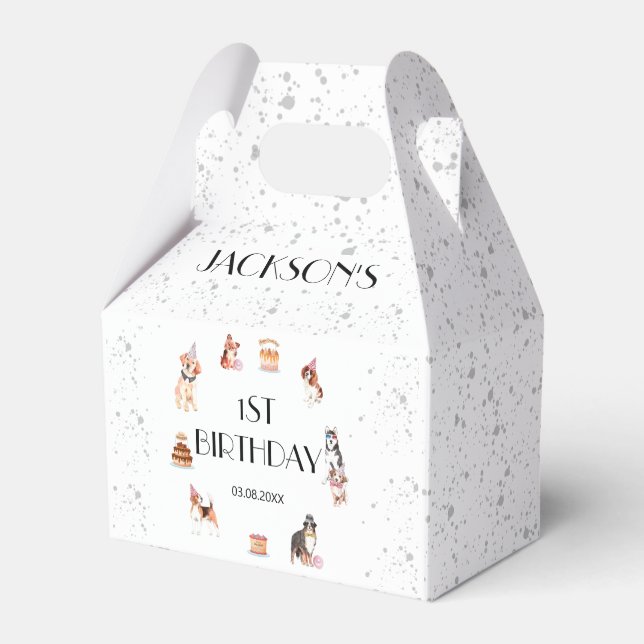 Cute Dogs Paw-Party Birthday Gable Favor Box (Front Side)