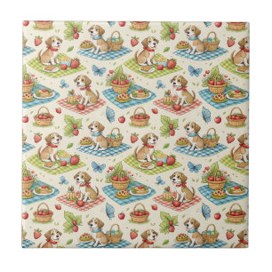 Cute Dogs Picnic Summer Art - Kids Cartoon Pattern Tile