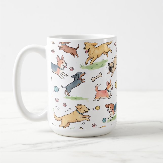 Cute Dogs Playing Everywhere Coffee Mug (Left)