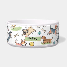 Cute Dogs Playing Everywhere Dog Feeding Bowl