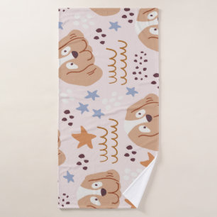 Cute dogs, stars, lines: vintage seamless bath towel