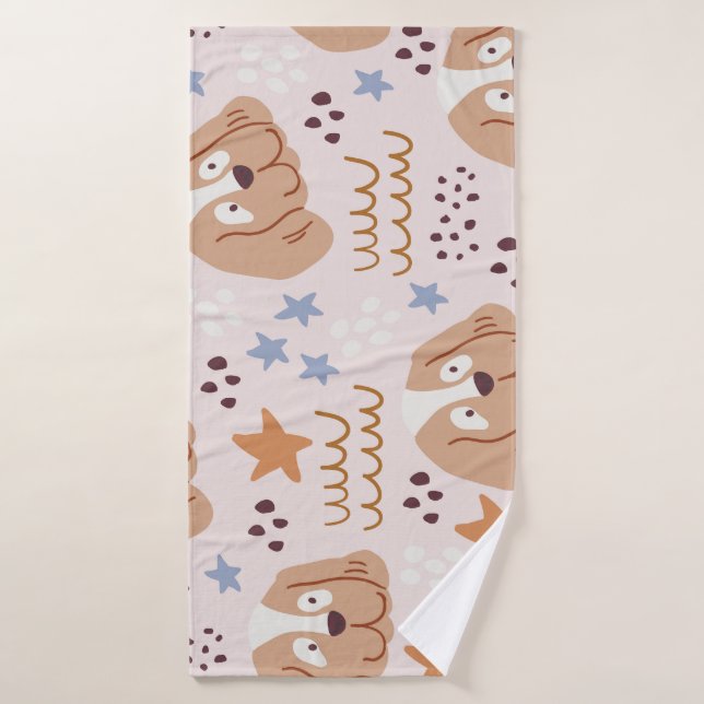 Cute dogs, stars, lines: vintage seamless bath towel (Bath Towel)