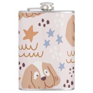 Cute dogs, stars, lines: vintage seamless hip flask