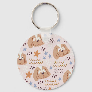 Cute dogs, stars, lines: vintage seamless keychain