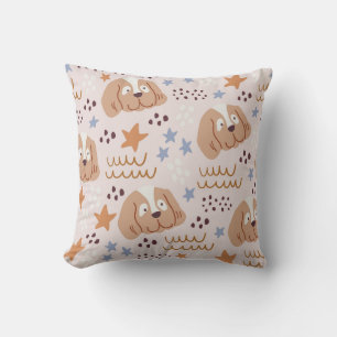 Cute dogs, stars, lines: vintage seamless throw pillow