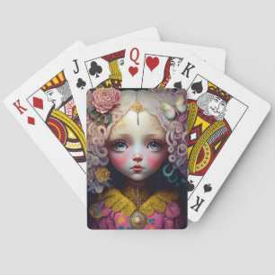 Cute Doll Girl Pink Hair Playing Cards