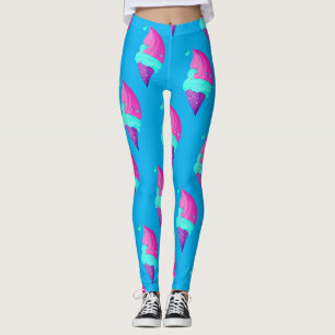 Cute Doll Girly Hot Pink Blue Ice Cream Pattern Leggings