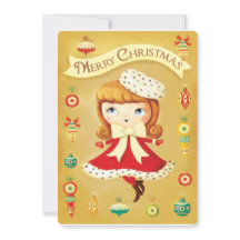 Cute Doll in Red Dress Vintage Christmas Card