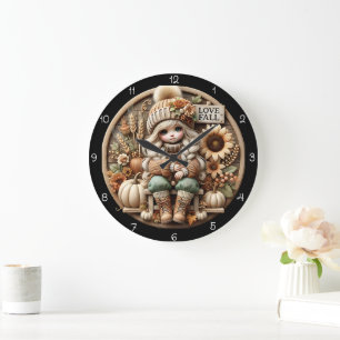 Cute Doll Love Fall Autumn Decor Large Clock