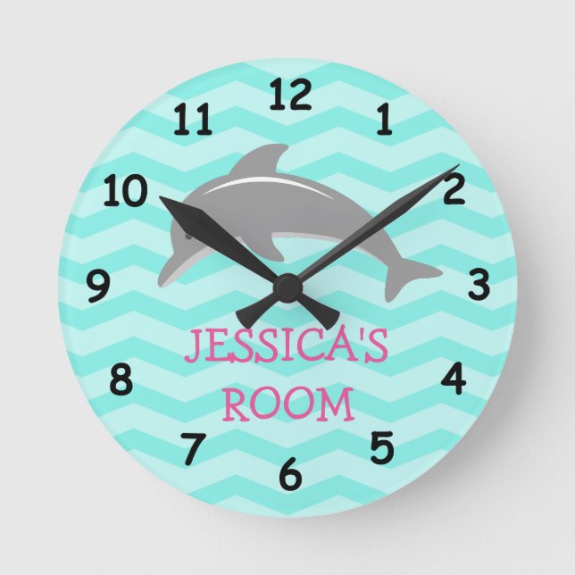 Cute dolphin and chevron kids nursery wall clock (Front)