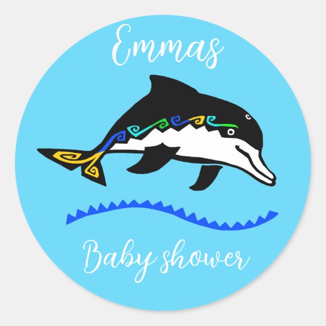 Cute DOLPHIN -Animal - Baby shower - Personalize Classic Round Sticker (Front)