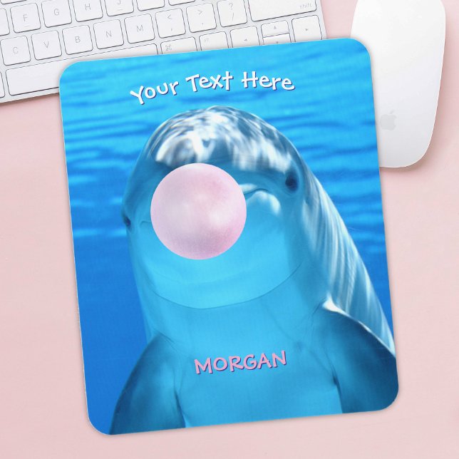 Cute Dolphin, Bubble Gum Bubble, Name & Message Mouse Pad (Creator Uploaded)