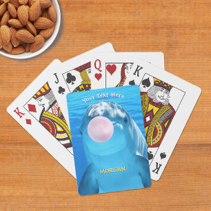 Cute Dolphin, Bubble Gum Bubble, Name & Message Playing Cards