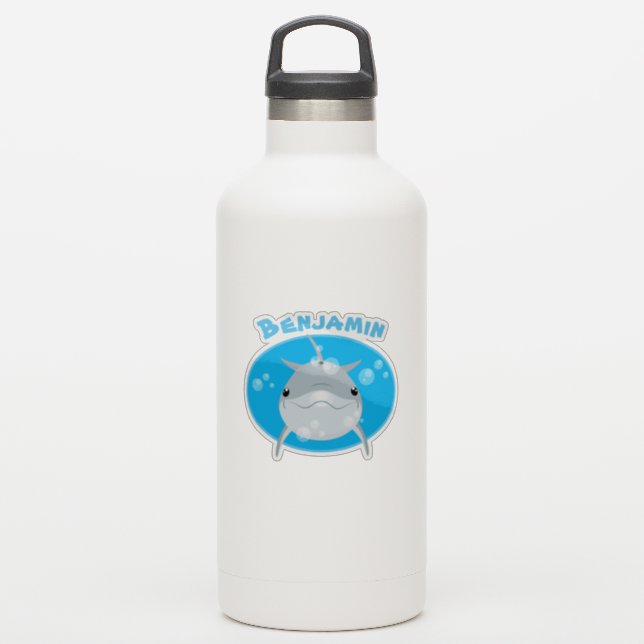 Cute dolphin bubbles cartoon illustration (Waterbottle)