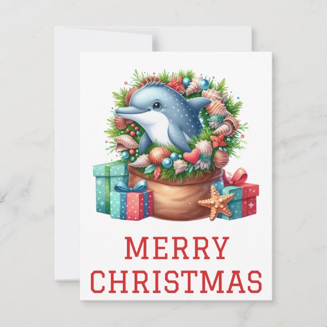 Cute Dolphin Christmas Card (Front)