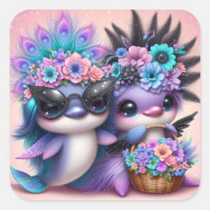 Cute Dolphin Couple Square Sticker