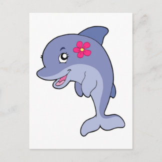 Cute dolphin girl with flower postcard