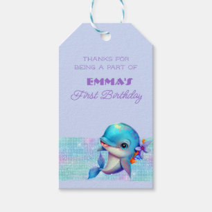 Cute Dolphin Iridescent 1st Birthday Favour  Gift Tags