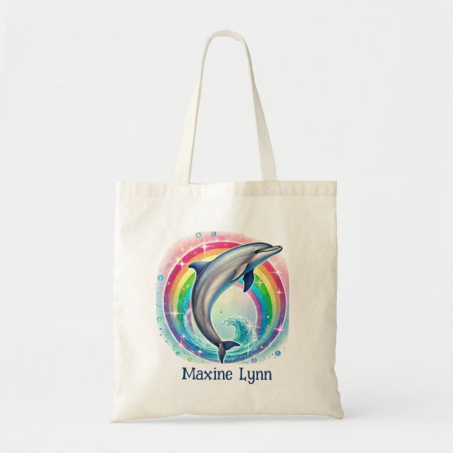 Cute dolphin lovers add name  tote bag (Front)