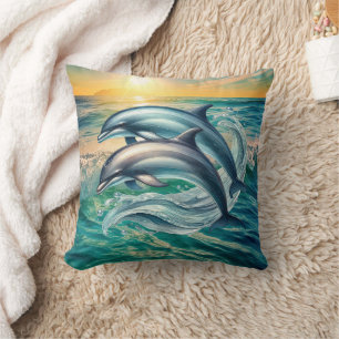 Cute dolphin lovers beach house throw pillow