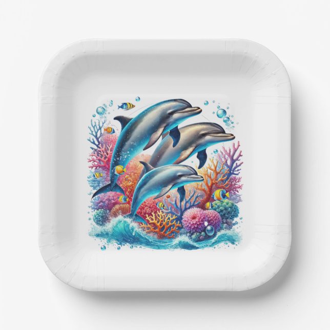 Cute dolphin lovers party paper plate (Front)