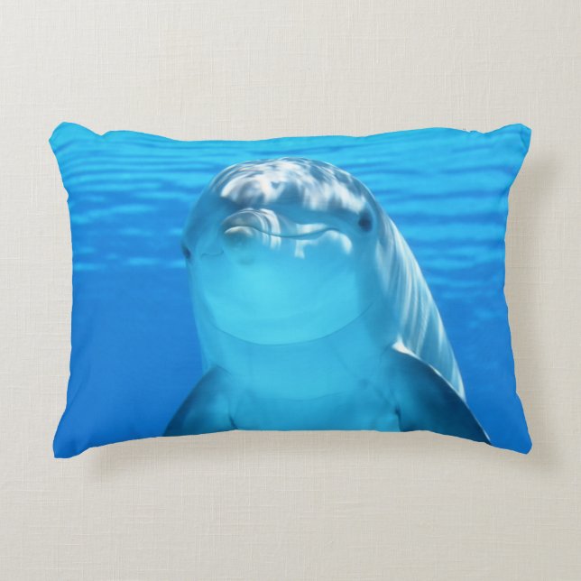 Cute Dolphin Marine Animal in Blue Sea Accent Pillow (Front)