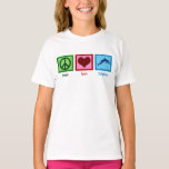 Cute Dolphin Mascot Peace Love Dolphins Kids T-Shirt<br><div class="desc">Cute blue dolphin kids t-shirt featuring a peace sign, heart, and my favourite pretty ocean animal. Peace Love Dolphins.</div>
