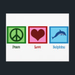 Cute Dolphin Mascot Peace Love Dolphins Postcard<br><div class="desc">Cute blue dolphin gift featuring a peace sign,  heart,  and my favourite pretty ocean animal. Peace Love Dolphins.</div>