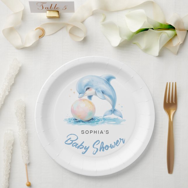 Cute Dolphin Minimalist Baby Shower Paper Plate (Wedding)