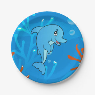 Cute Dolphin Ocean Aquatic Paper Plates