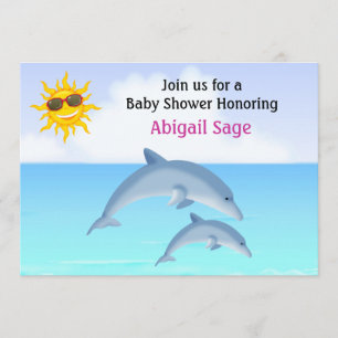 Cute Dolphin Ocean Baby Shower Invite for Girls