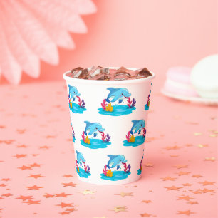 Cute Dolphin Sea Animals Kids Birthday Party Paper Cups