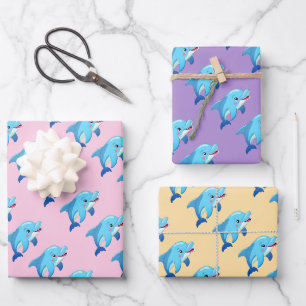 Cute Dolphin Sea Animals Kids Birthday Wrapping Paper Sheet