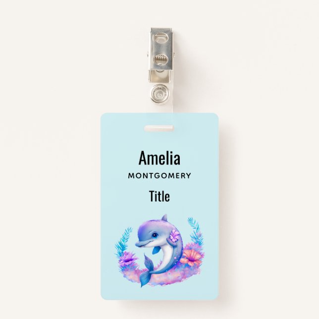 Cute Dolphin Sea Creature Badge (Front with Clip)