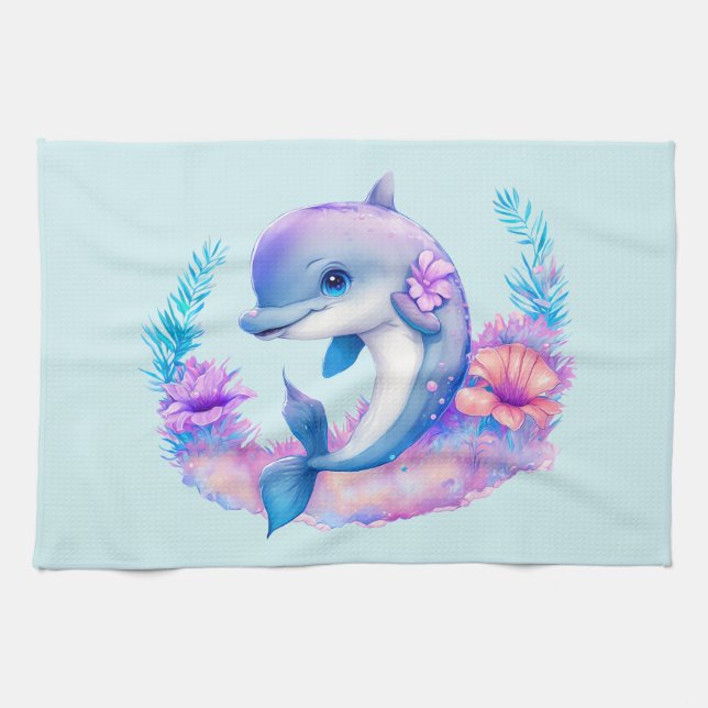Cute Dolphin Sea Creature Kitchen Towel (Horizontal)