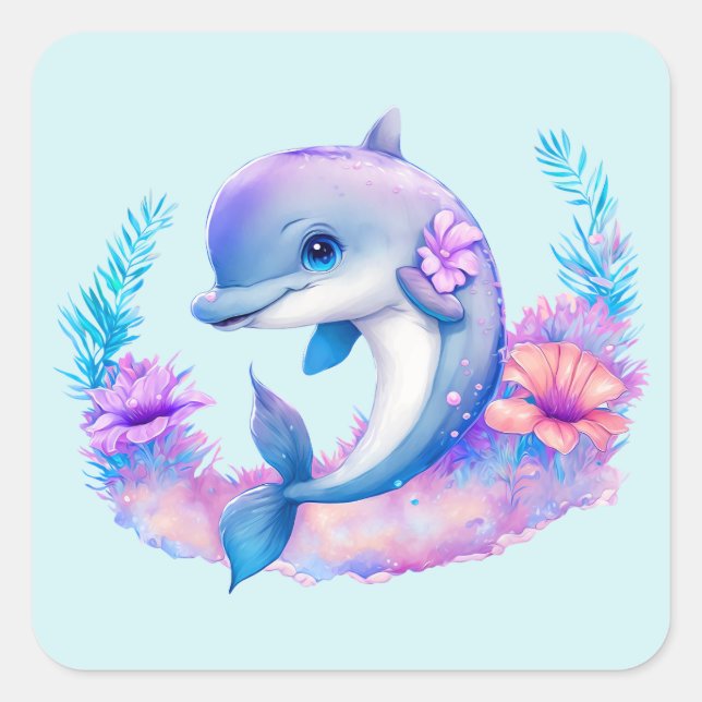 Cute Dolphin Sea Creature Square Sticker (Front)