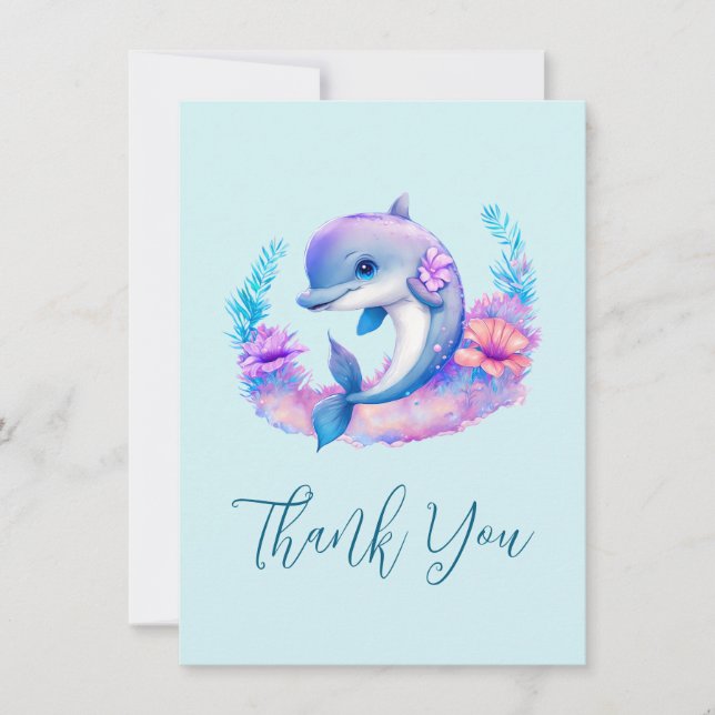 Cute Dolphin Sea Creature Thank You Card (Front)