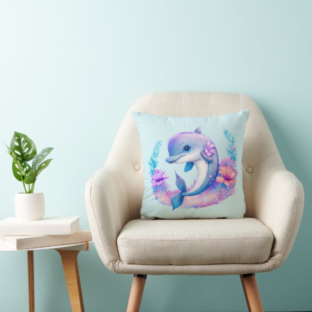 Cute Dolphin Sea Creature Throw Pillow (Chair)