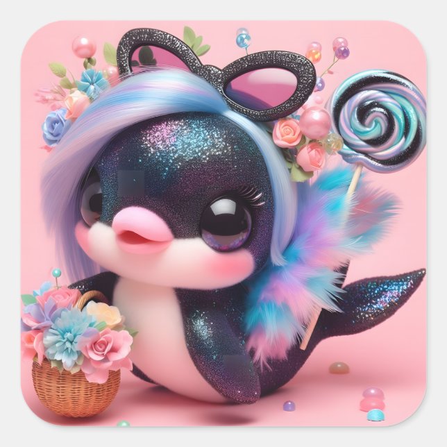 Cute Dolphin Square Sticker (Front)