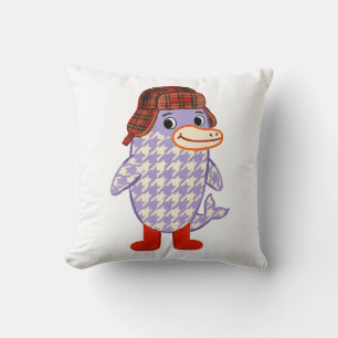 Cute Dolphin Throw Pillow Plaid Folk Art