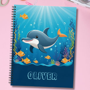 Cute Dolphin Watercolor Personalized Notebook