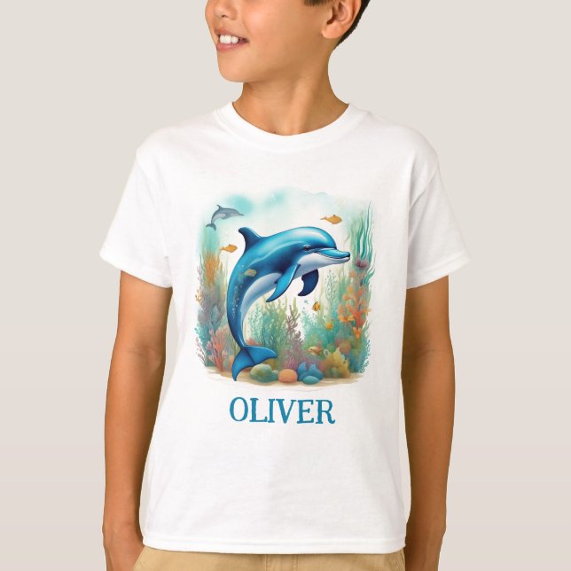 Cute Dolphin Watercolor Personalized T-Shirt (Front)
