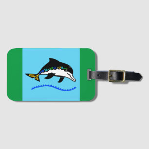 Cute DOLPHIN-Wildlife -Blue & green luggage tag