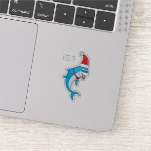 Cute dolphin with Santa hat cartoon