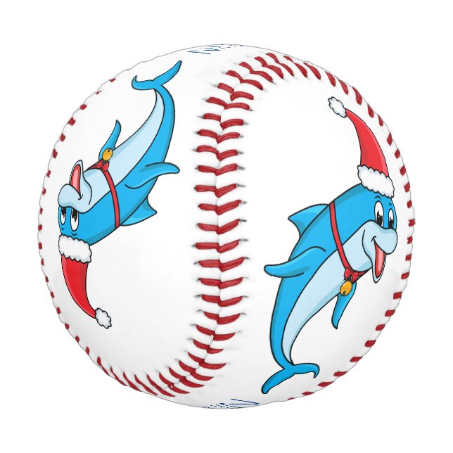 Cute dolphin with Santa hat cartoon Baseball (Angled)