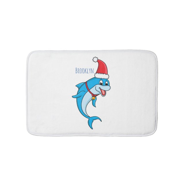 Cute dolphin with Santa hat cartoon Bath Mat (Front)