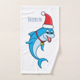 Cute dolphin with Santa hat cartoon Bath Towel Set